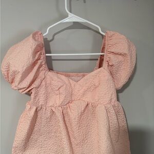SHEIN Blush Textured Blouse Puff Sleeve